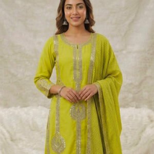 Chinon Silk Sequined Zari Palazzo Set with Digital Print Dupatta