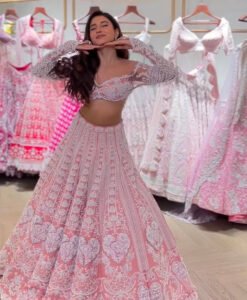 Slub Silk Pastel Lehenga Set with Rainbow Sequins