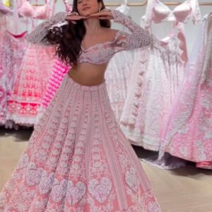 Slub Silk Pastel Lehenga Set with Rainbow Sequins
