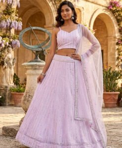 Georgette Sequined Zari Lehenga Set – Festive Pink Collection