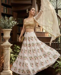 Digital Print Tapeta Silk Floral Lehenga Set with Banarasi Blouse