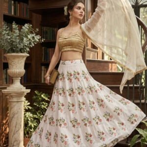 Digital Print Tapeta Silk Floral Lehenga Set with Banarasi Blouse
